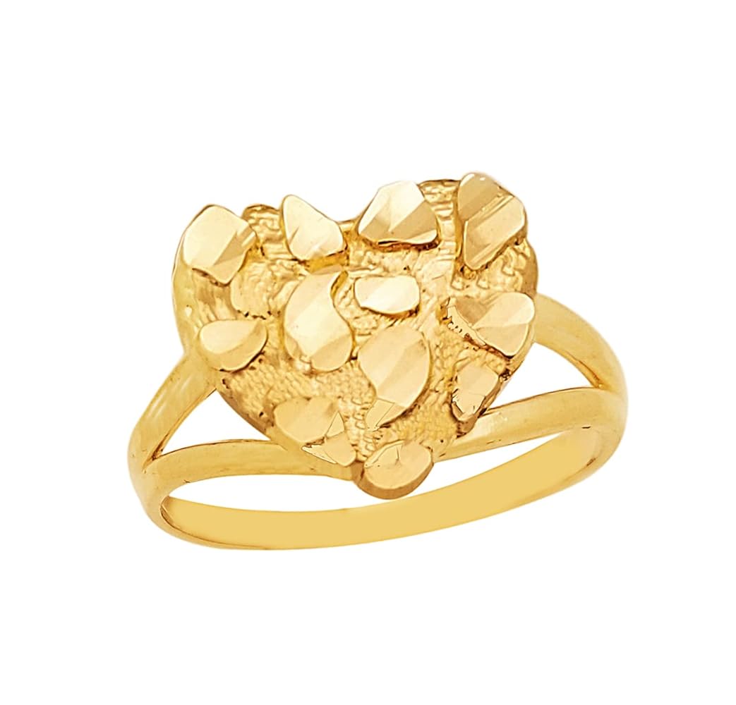Amazon.com: 10k Gold Solid Nugget Ring Gold Heart Ring